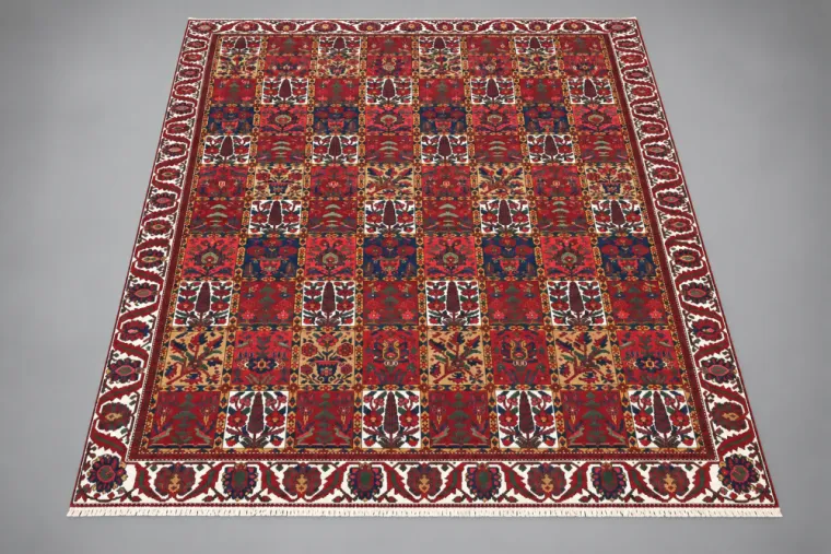 Tapis Bakhtiar iranien ancien à motifs caissons – 307 × 200 cm