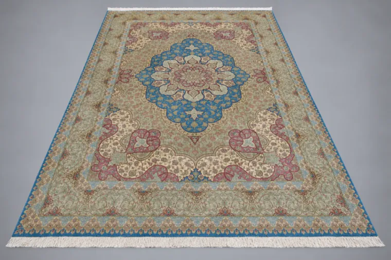 Tapis Ghom iranien en soie – 297 × 193 cm