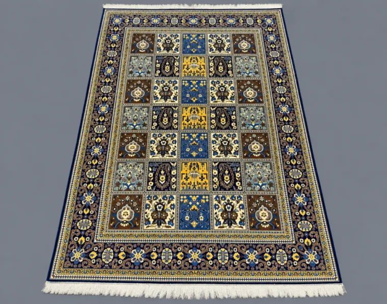 Tapis Ghom iranien en laine à motif caissons – 211 × 143 cm