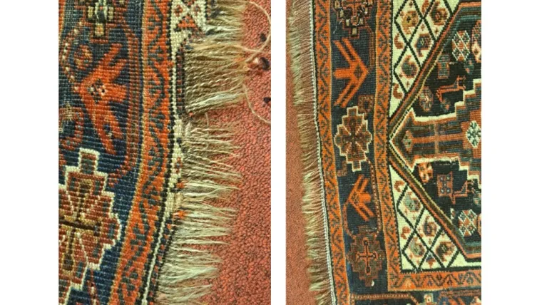 Réparation de franges sur un tapis Shiraz à Sèvres