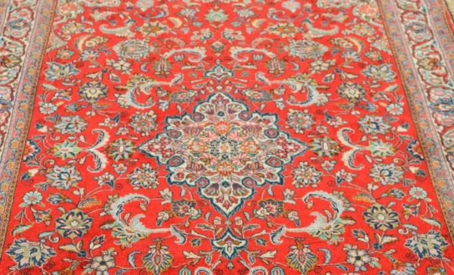 Tapis Sarouk en laine – 198 x 126 cm, tons rouges