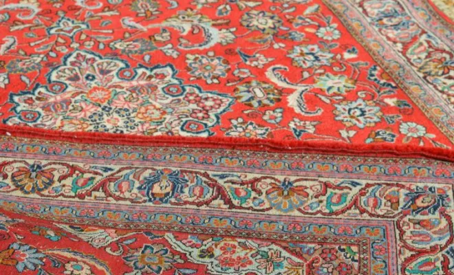 Tapis Sarouk en laine – 198 x 126 cm, tons rouges