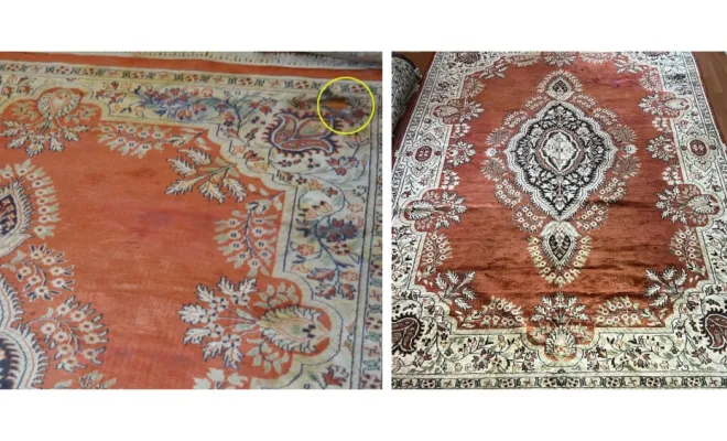 Tapis des Indes en soie Restauration délicate d’un tapis des Indes en soie, marqué par une zone fortement endommagée.