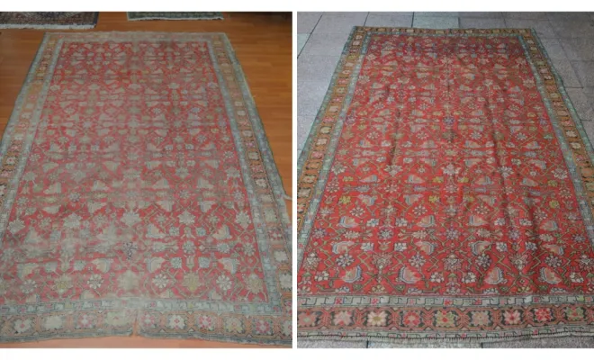 Tapis iranien Hériz Réparation d’un tapis Hériz iranien ancien présentant une déchirure importante.
