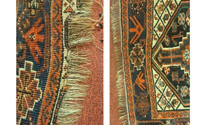 Restauration des bordures d’un tapis iranien Shiraz.