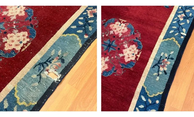 Nettoyage et réparation d’un trou sur un tapis chinois de Pékin