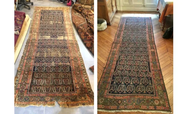 Tapis caucasien ancien Restauration des lisières d’un tapis caucasien ancien. Une finition soignée pour préserver sa structure.