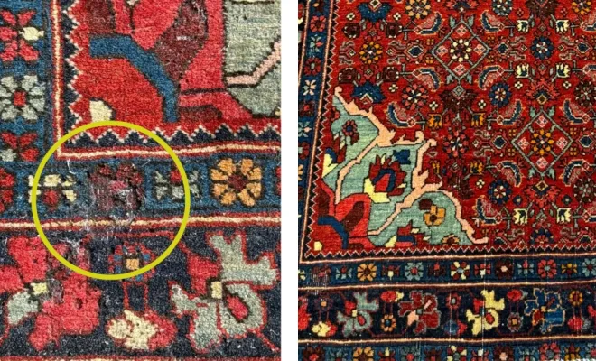 Tapis Bidjar — Iran Tapis Bidjar iranien touché par les mites. Reprise minutieuse des parties endommagées.