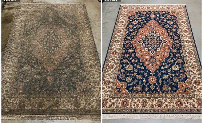 Nettoyage d’un tapis roumain fait main, fortement encrassé. Un nettoyage en profondeur pour révéler ses couleurs d’origine.