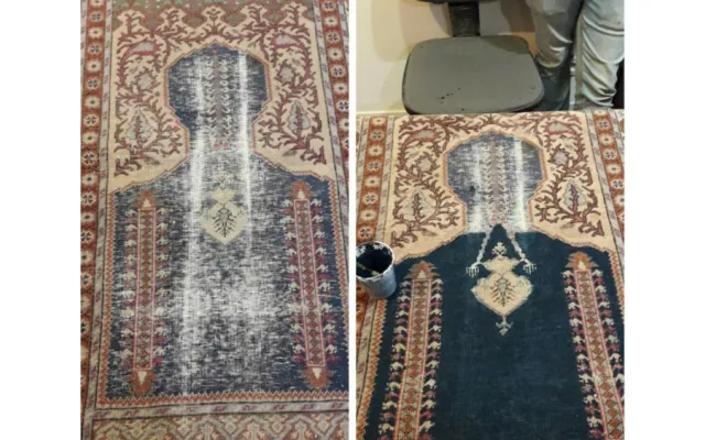 Nettoyage d’un tapis d’Orient avec ravivage des couleurs par pigments végétaux naturels.