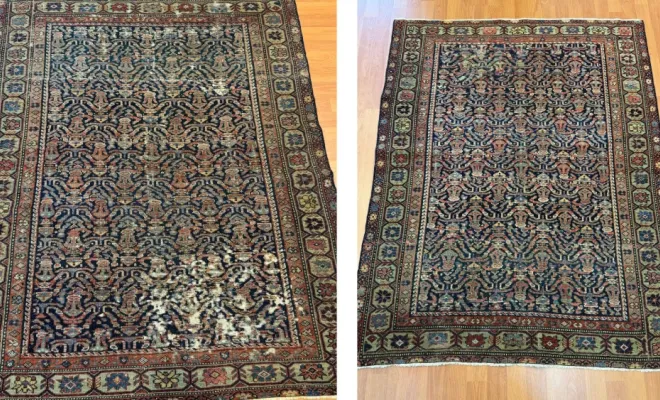 Senneh ancien Restauration complète de ce Senneh ancien de plus de 100 ans, réalisée dans le respect de son tissage et de ses motifs.