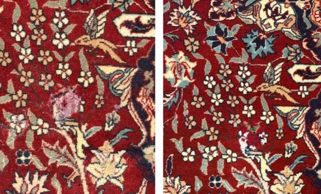 Réparation d'une déchirure importante d'un tapis Indien